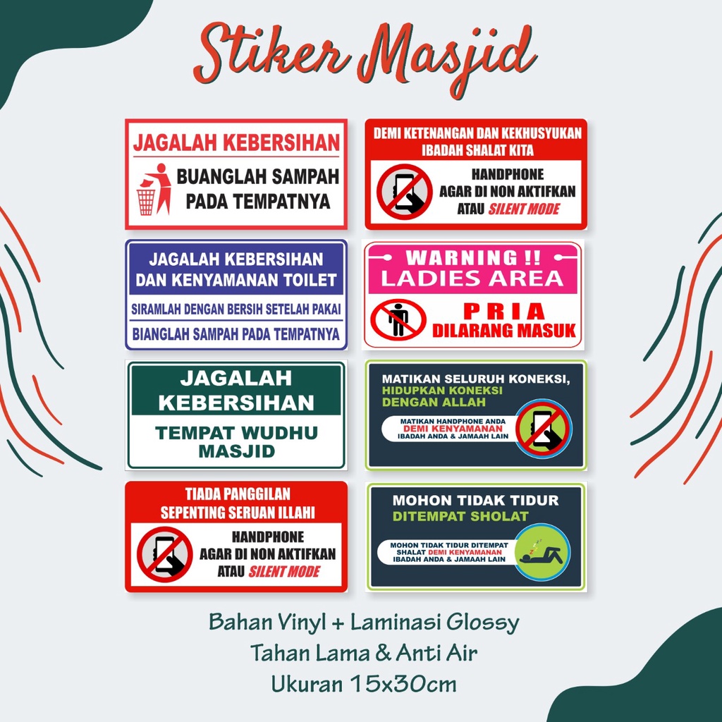 

STIKER TANDA PERINGATAN DI MASJID / STIKER MASJID / STIKER SHOLAT + Laminasi ( Minimal 3 Pcs ) - Ypshoper