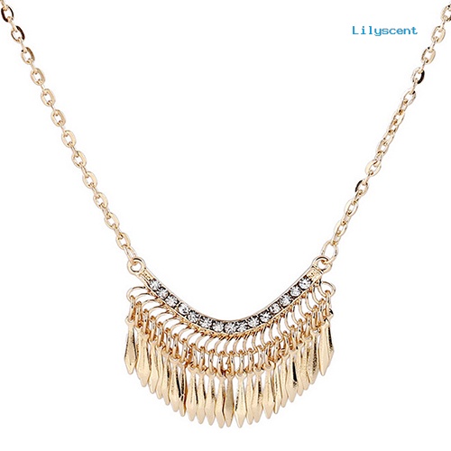 Ls Women's Golden Color Jumbai Pendent Rhinestone Choker Kalung Pesta Rantai Panjang