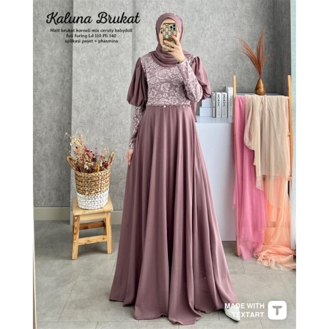Cod Kaluna Brukat/dress pesta/gamis premium/gamis polos/baju muslim