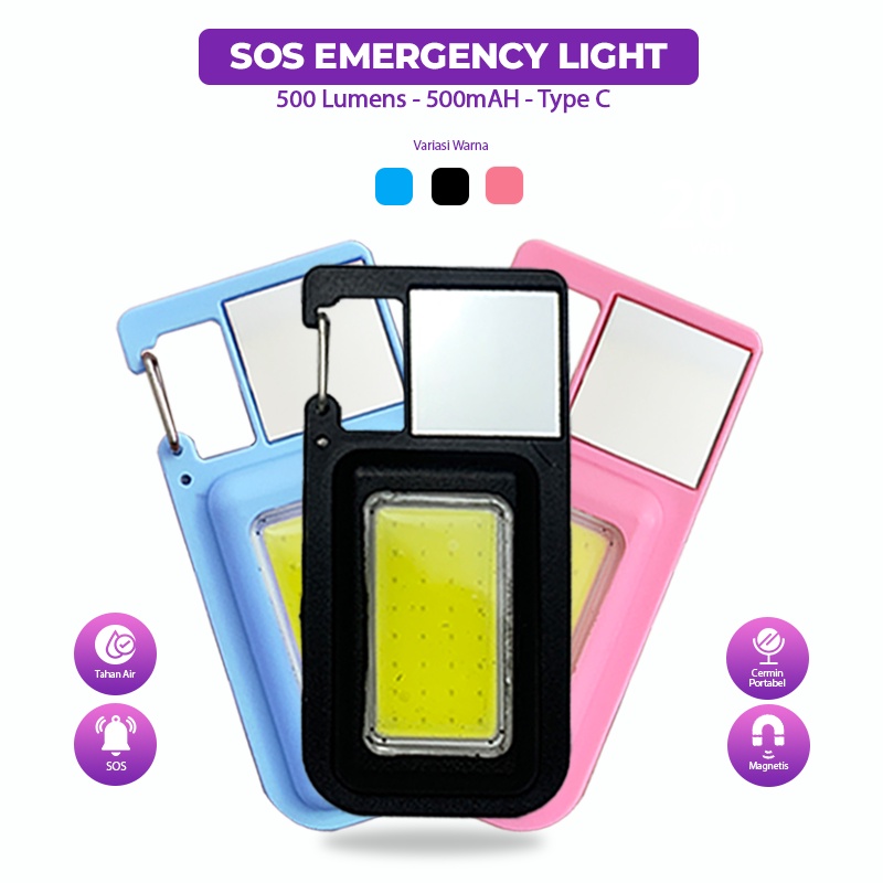 500LM+500MA SOS Emergency Light/Lampu Olahraga Luar Ruangan/Lampu Gantungan Kunci Isi Ulang/Senter Portabel