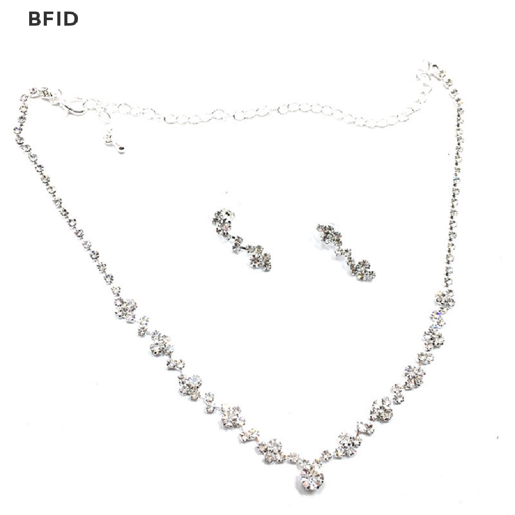 [BFID] Set Anting Kalung Kristal Bridesmaid Perak Perhiasan Wedding Bridal [ID]