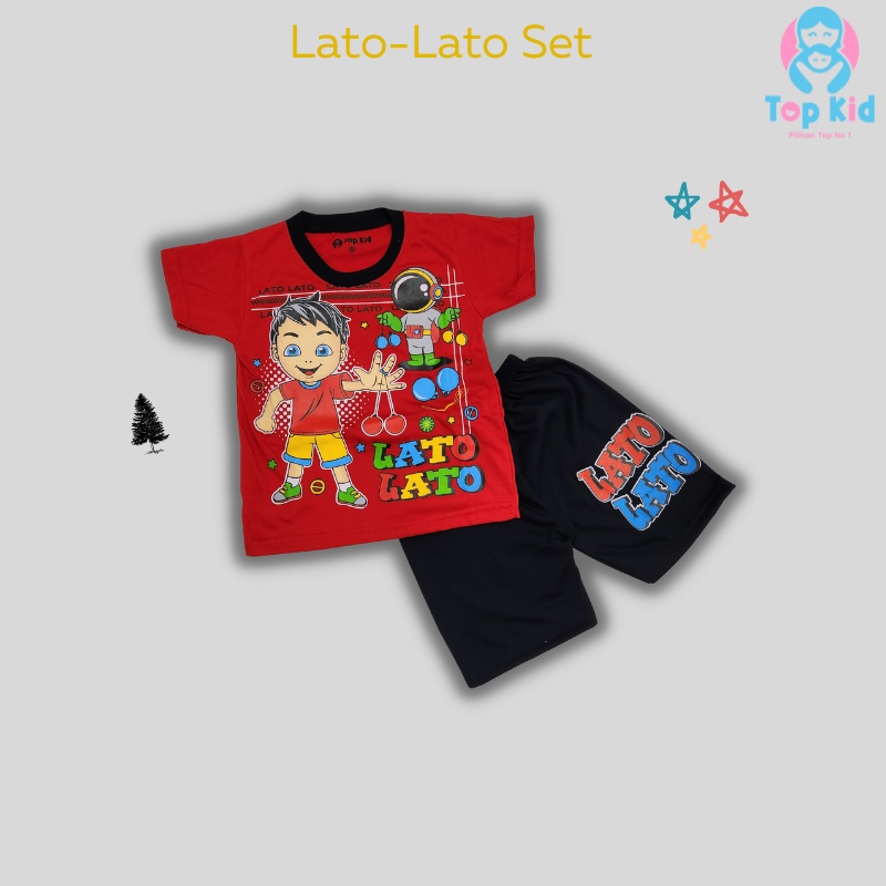 Setelan Kaos Anak Laki-Laki Gambar Lato-Lato