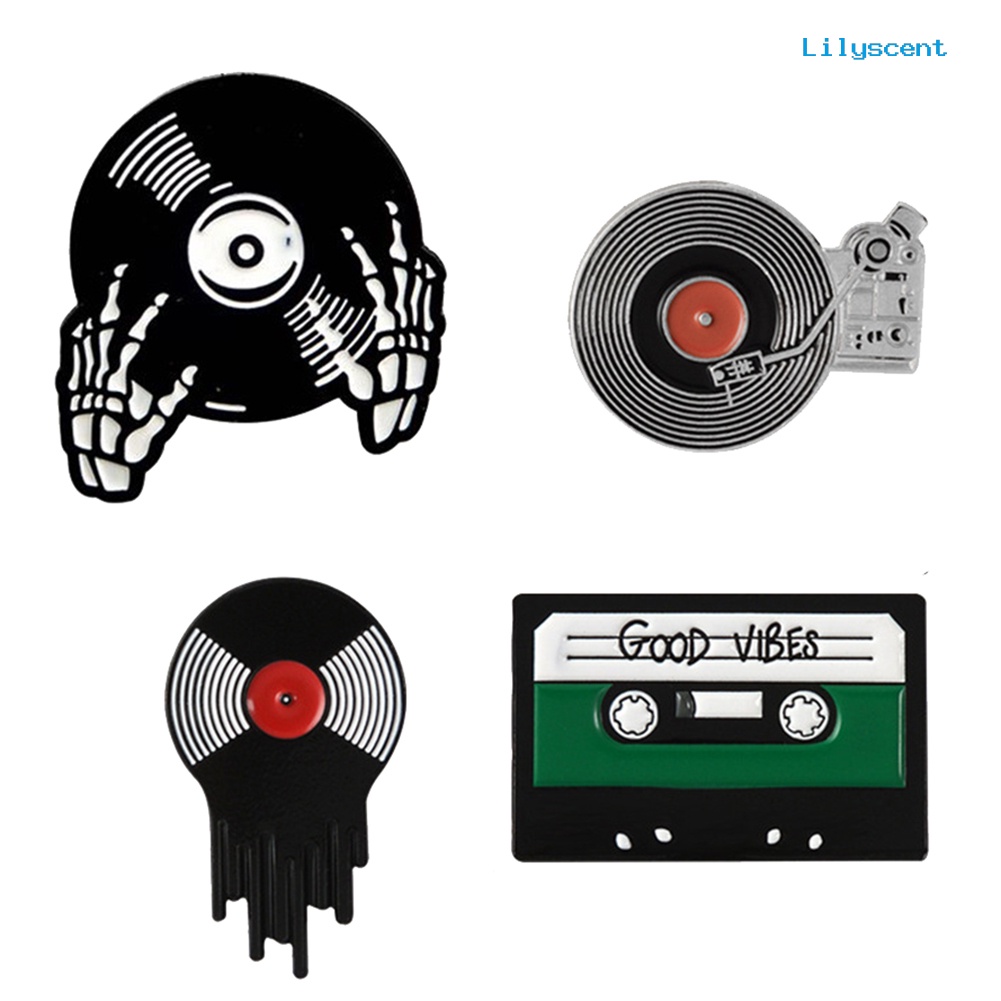 [LS] Retro Phonograph Recording Kaset Tape Vinyl Record Bros Pin Jaket Lencana