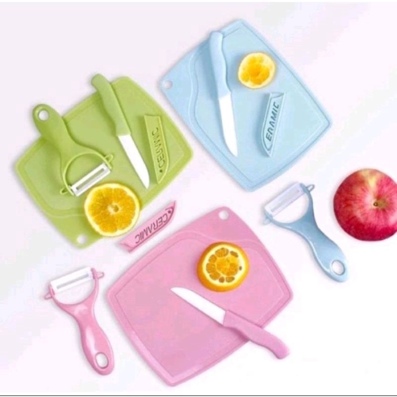 Pisau Set Keramik 3 in 1 Talenan Set Knife Set Peeler Buah