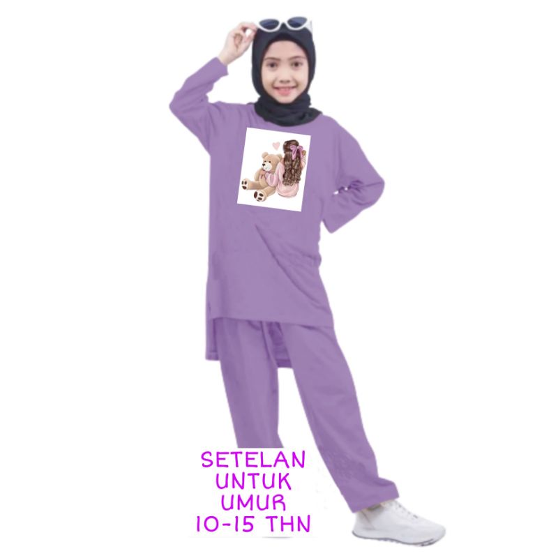 Setelan Anak Perempuan Remaja Bahan Kaos Babyterry Lengan panjang dan Celana panjang Oversixze XXL 10 11 12 13 14 15 Tahun . One Set Anak Perempuan Terbaru 2023 Viral Stelan Remaja Kekinian Setelan Anak Tanggung Boneka Bear