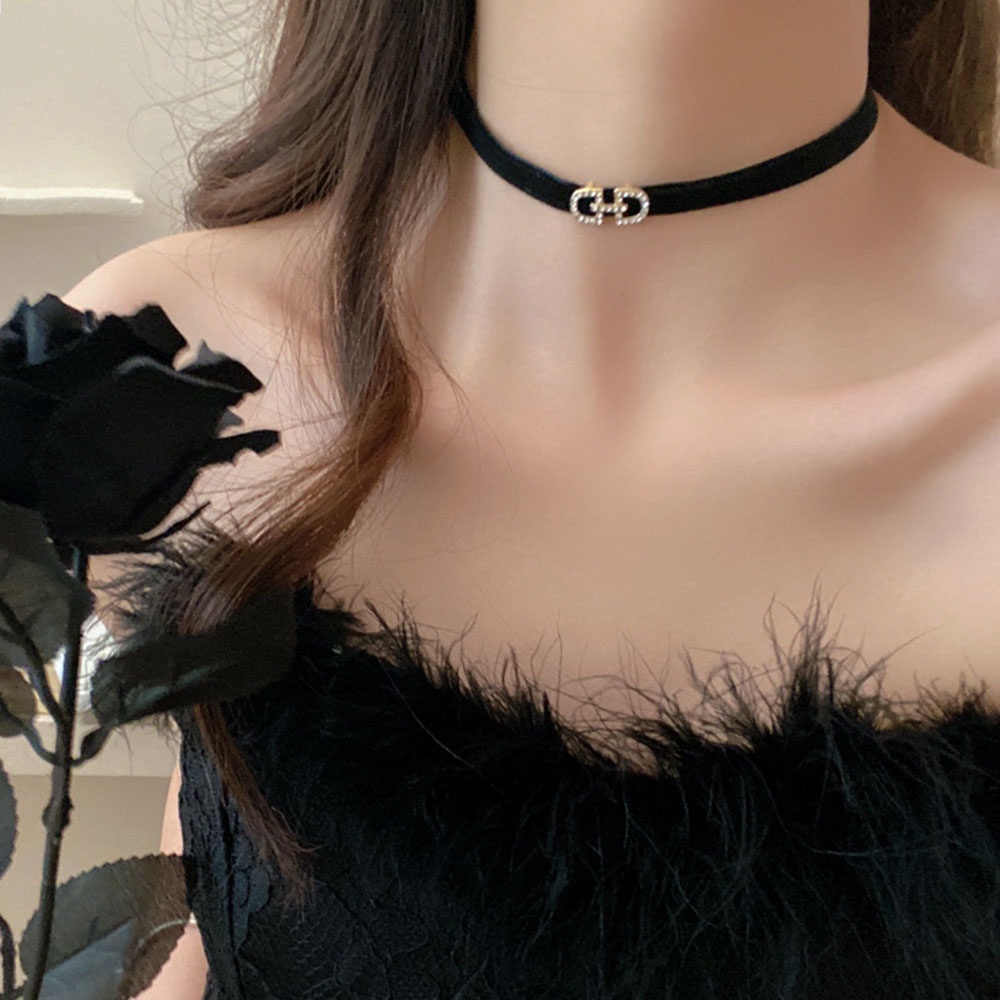 Woman fashion Elegant Double D Huruf Kalung Berlian Imitasi Dicetak Temperamen Rantai Klavikula