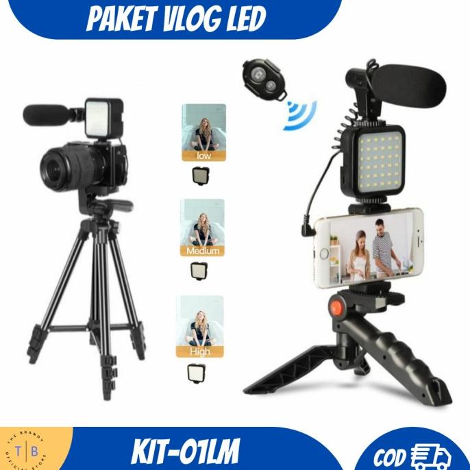 Kamera Vlog YouTuber Isi 6 Paket Vlog Professional LED Tripod Holder