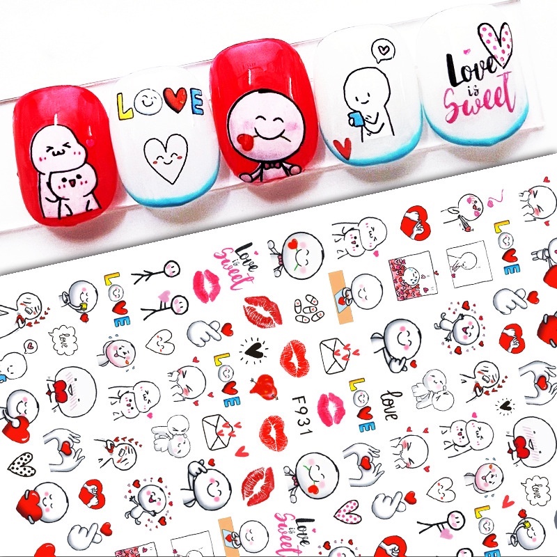 1lembar 3D Hari Kasih Sayang Stiker Kuku Cinta Hati Mawar Lucu Kartun Slider Penuh Bungkus DIY Decals Di Telepon Manicure Art Aksesoris