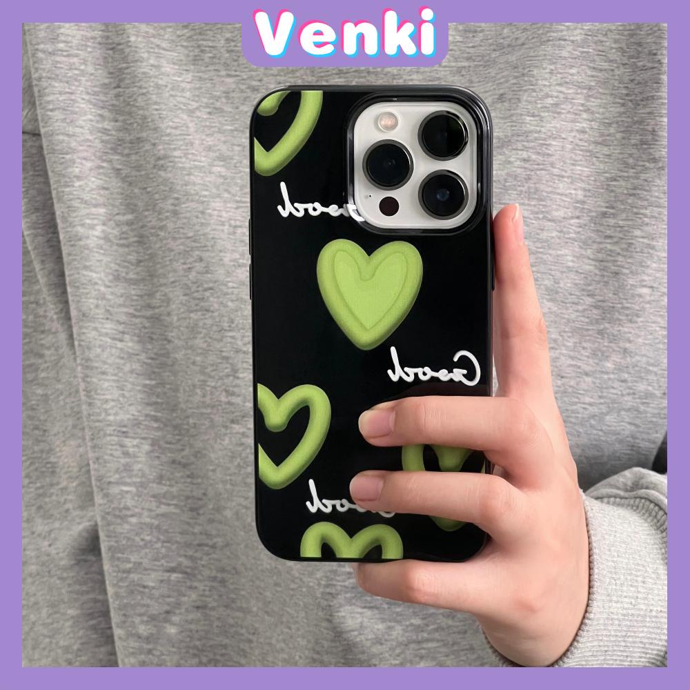 Case For iPhone 14 Pro Max Soft TPU Candy Case Green Smiley and Heart Glossy Black Back Cover Camera Protection Shockproof For iPhone 13 12 11 Pro Max 7 8 Plus X XR