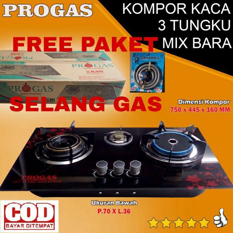 Progas , kompor , Gas , 2  &amp;  3 tungku , infrared , Mix Bara, Tanam , kaca