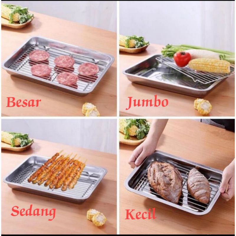 Rak Pendingin Kue Coolink rak Plus Nampan Wadah Peniris Minyak Makanan Gorengan Stainless Steel Ukuran 36x26cm Wadah peniris minyak Wadah makanan gorengan / Wadah Sayuran anti karat