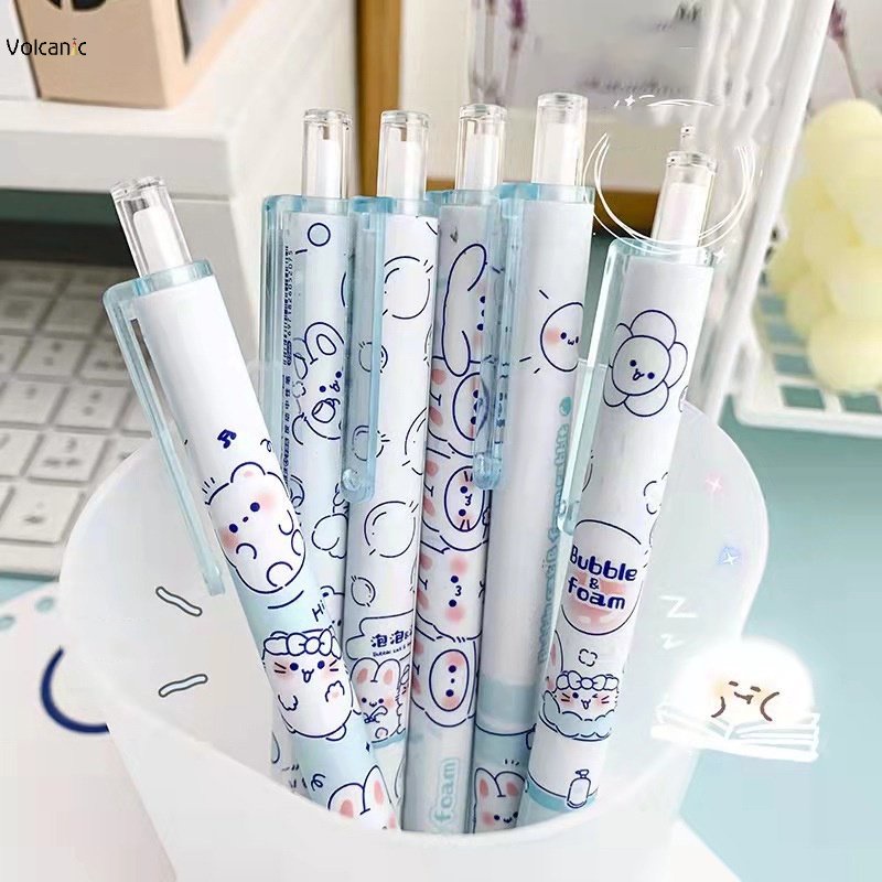 Kawaii Pena Netral Biru/0.5 Lucu Kartun Otomatis Gel Pen Perlengkapan Kantor Sekolah Anak Hadiah Alat Tulis