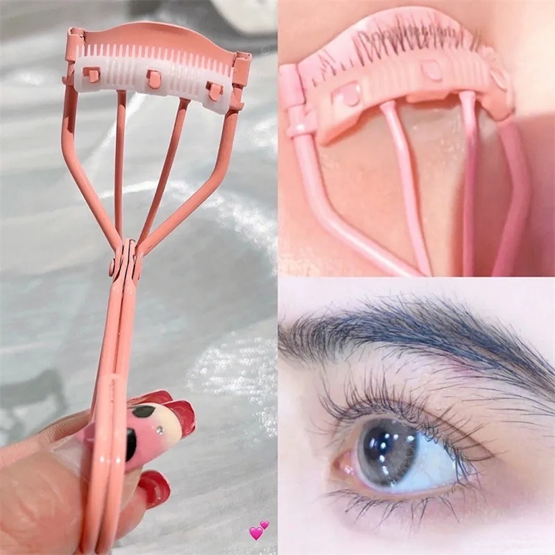 Penjepit Bulu Mata Pink Alloy Profesional/Klip Bulu Mata Tahan Lama Dengan Sisir Alat Makeup Kecil