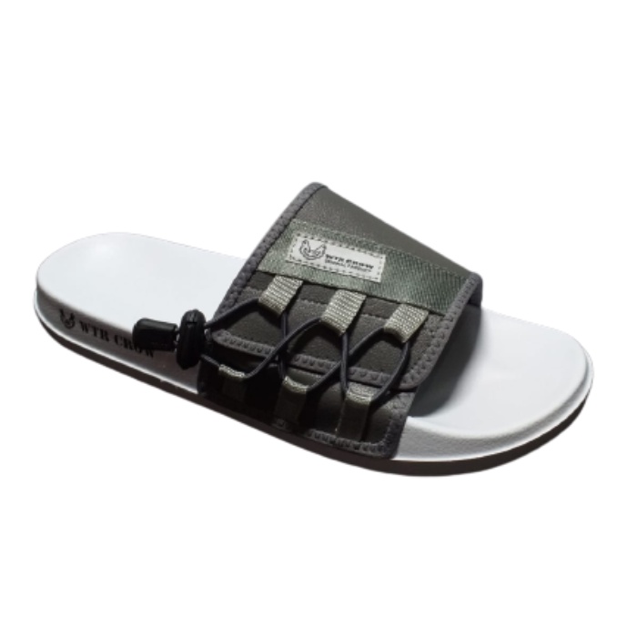 Sandal Slide Pria Slip On Simple Ringan  Premium Abu Abu Putih WTR Crow Arzuna Gray White