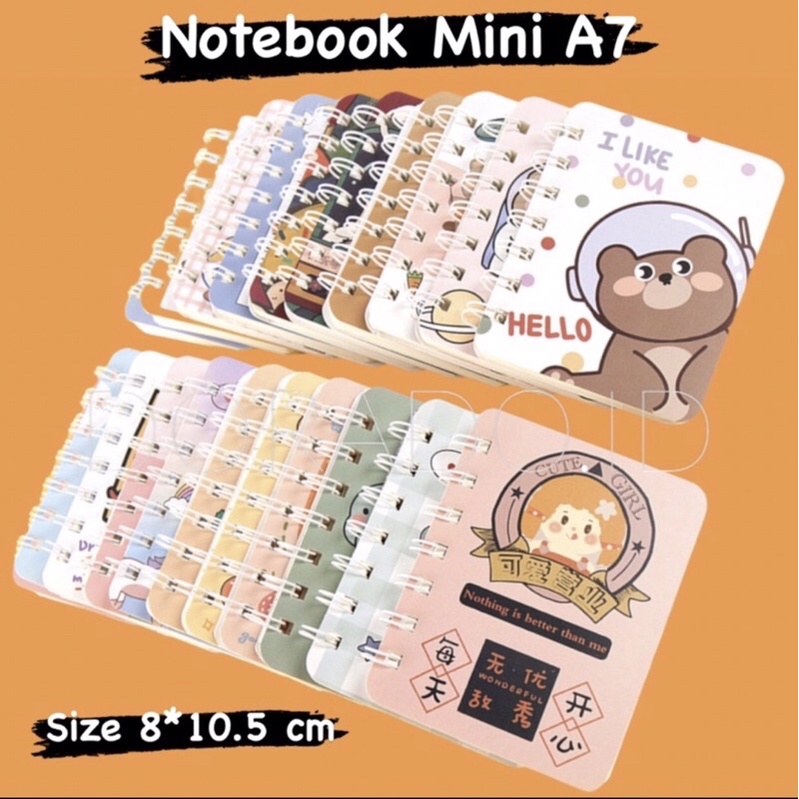 Buku Note A7 Karakter lucu / Notebook Mini Ring Motif