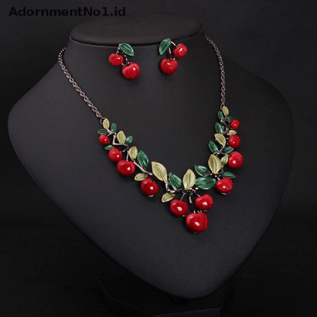 [AdornmentNo1] 1set Kalung Cherry Merah Set Chocker Kalung Anting Weeding Pesta Decor [ID]