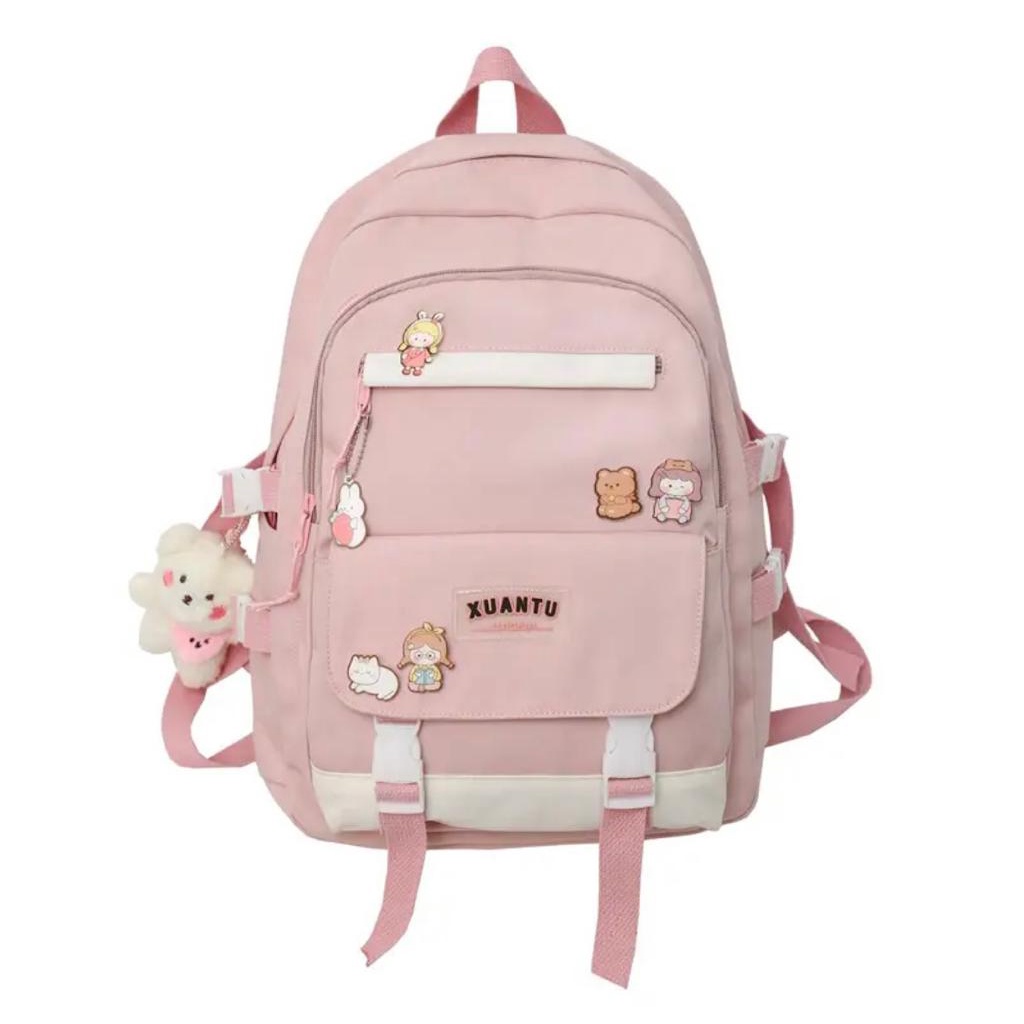 Tas Punggung Wanita Mode Tas Sekolah Tahan Air Nilon Tas Laptop Imut Ransel Untuk Remaja Perempuan Sekolah Tinggi Hitam Mochila
