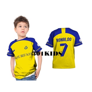301KIDS - Baju Kaos Anak Jersey Al Nassr Team Ronaldo Sepak Bola Bisa Custom Nama Full Print