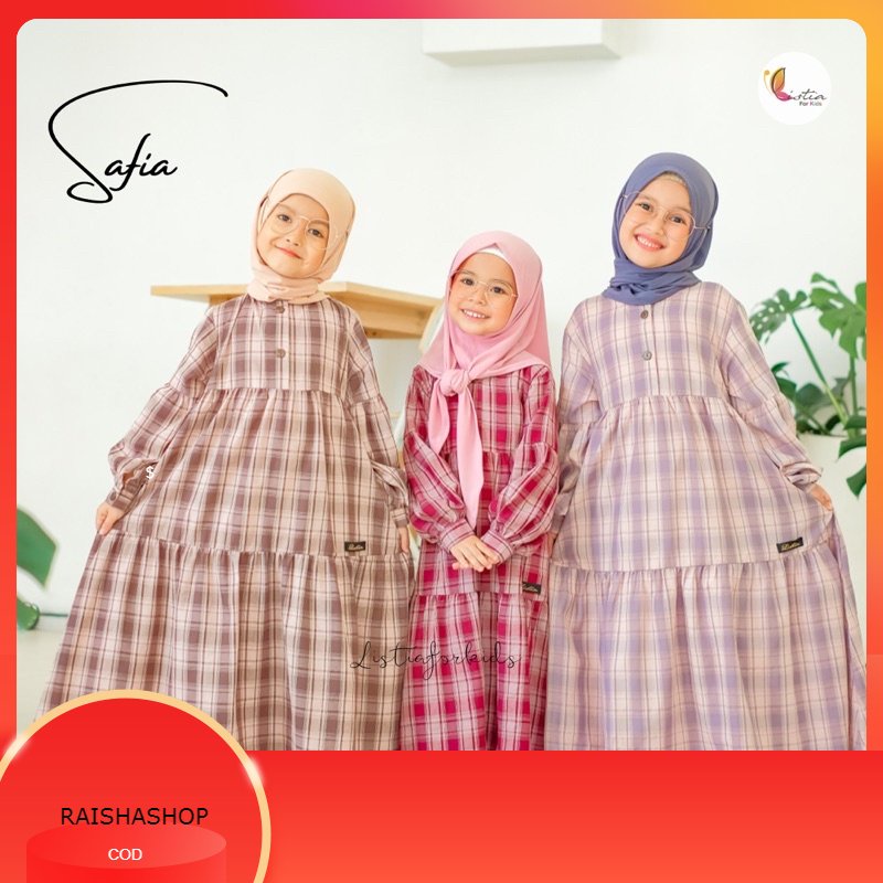Gamis Anak SAFIA - Baju Gamis Anak Perempuan 0-12 Tahun Katun Premium Kotak Kotak by Listiaforkids