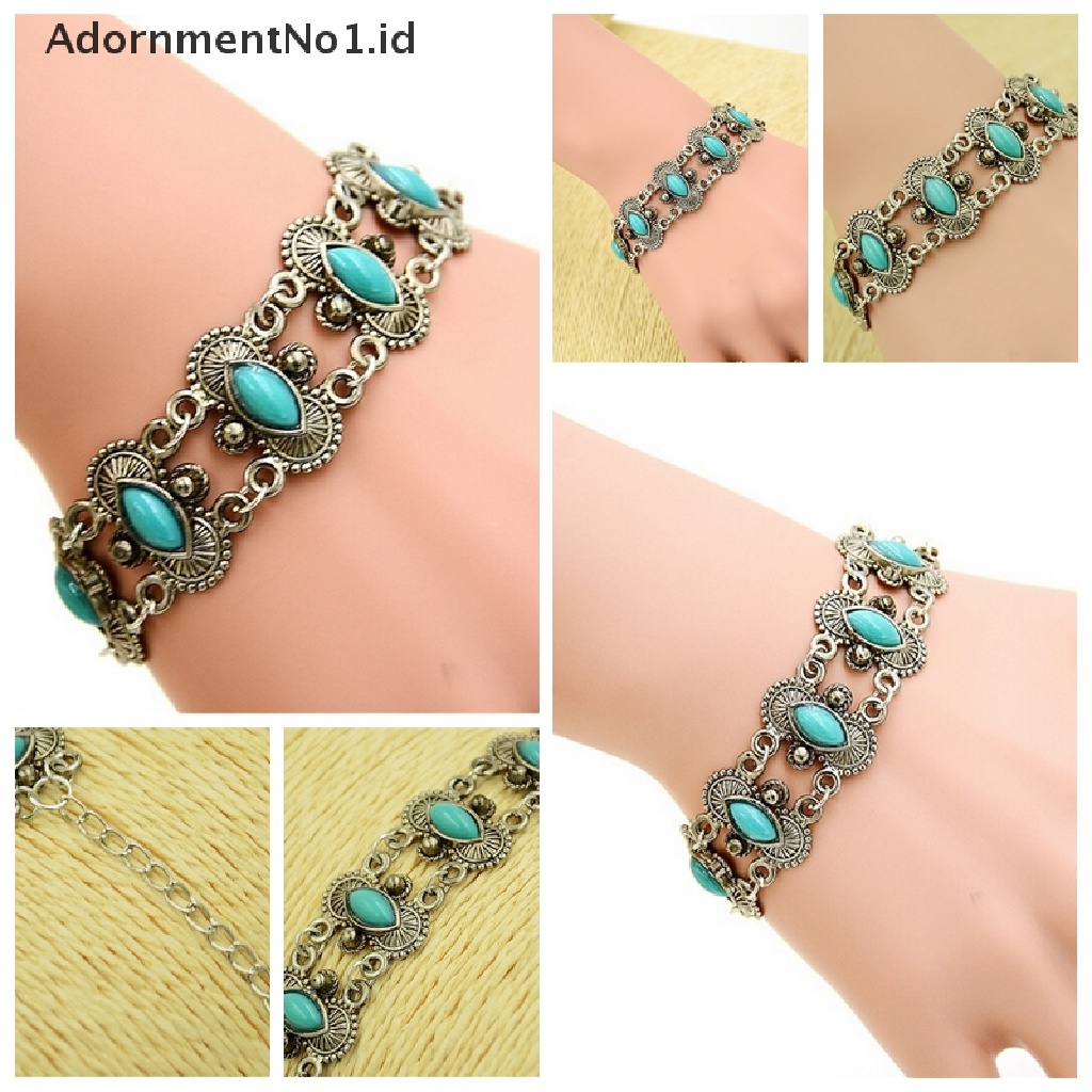 [AdornmentNo1] Sexy Bohemian Fashion Wanita Perak Turquoise Bangle Gelang Pergelangan Tangan Band Perhiasan [ID]