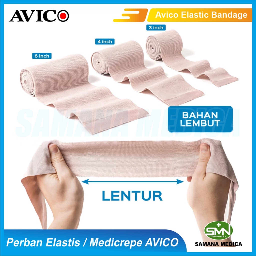 Avico Elastic Bandage / Medicrepe / Perban Elastis Merk AVICO Ukuran 3inc - 4inc - 6inc Murah