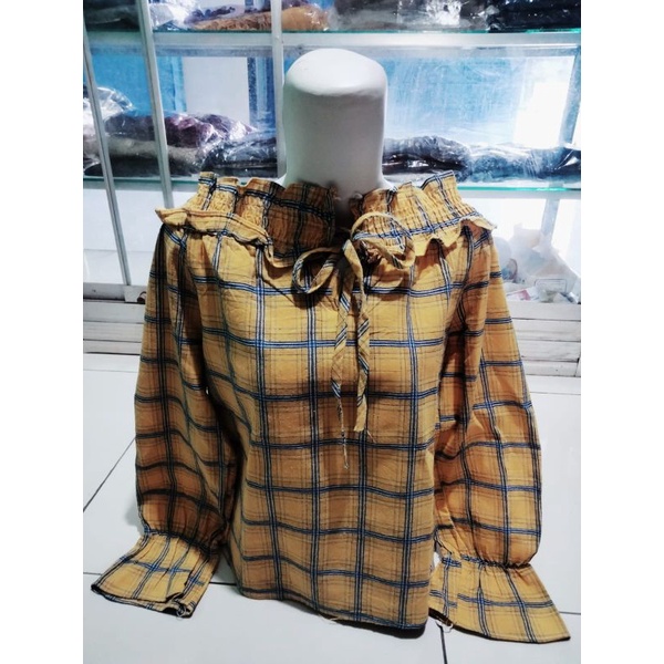 

baju kuning kotak kotak pita