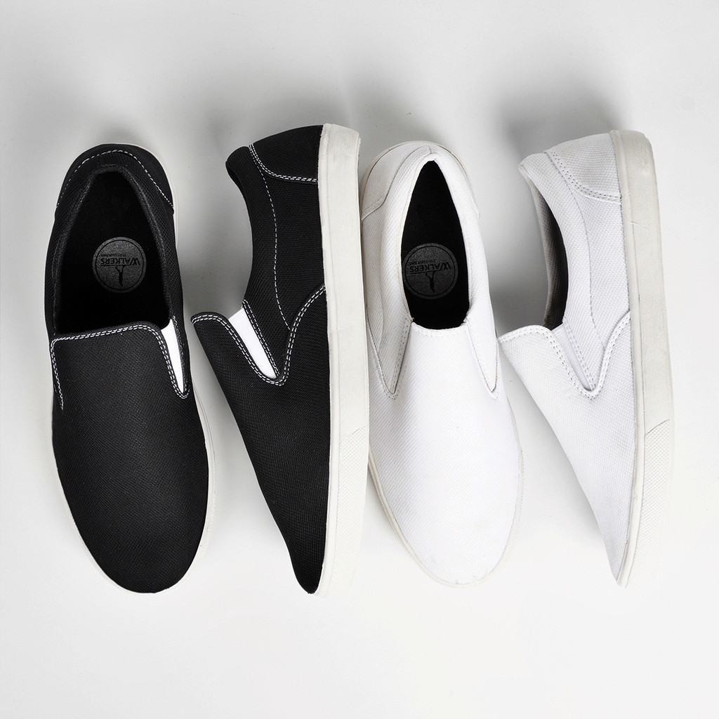 Sepatu Slip On Pria Wanita Walkers OG Black White Sepatu Sekolah Casual Santai TERLARIS