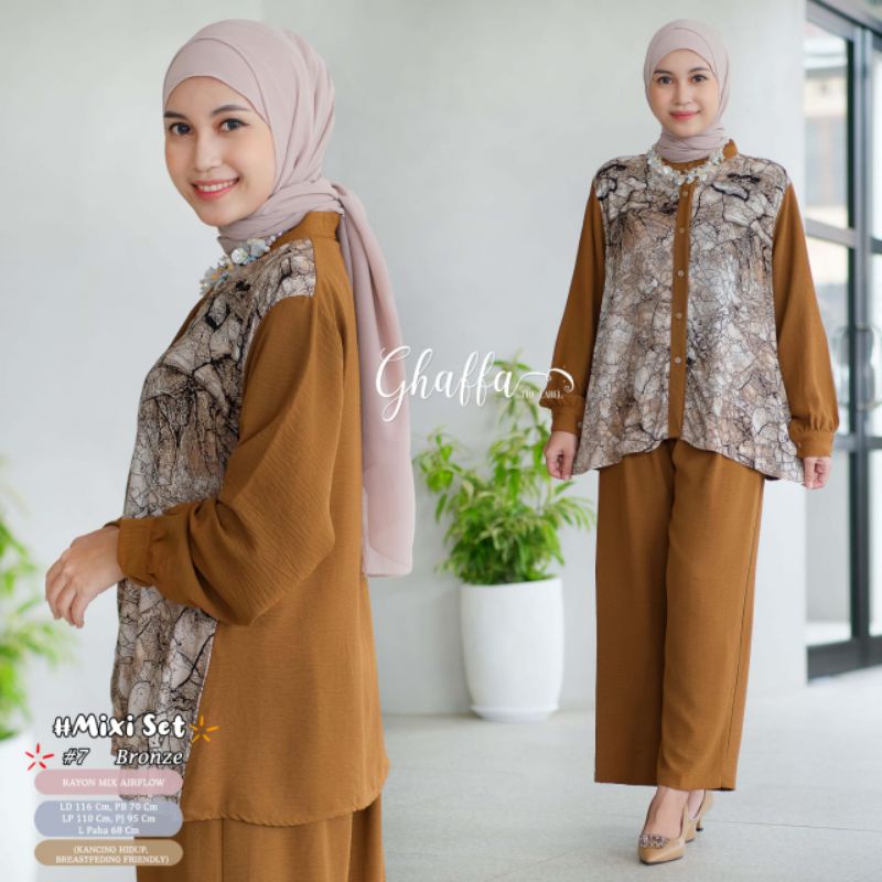 MIXI SET #7 BY TULUS SIGNATURE / ONESET MOTIF WANITA MUSLIMAH / Setelan celana airflow import solo