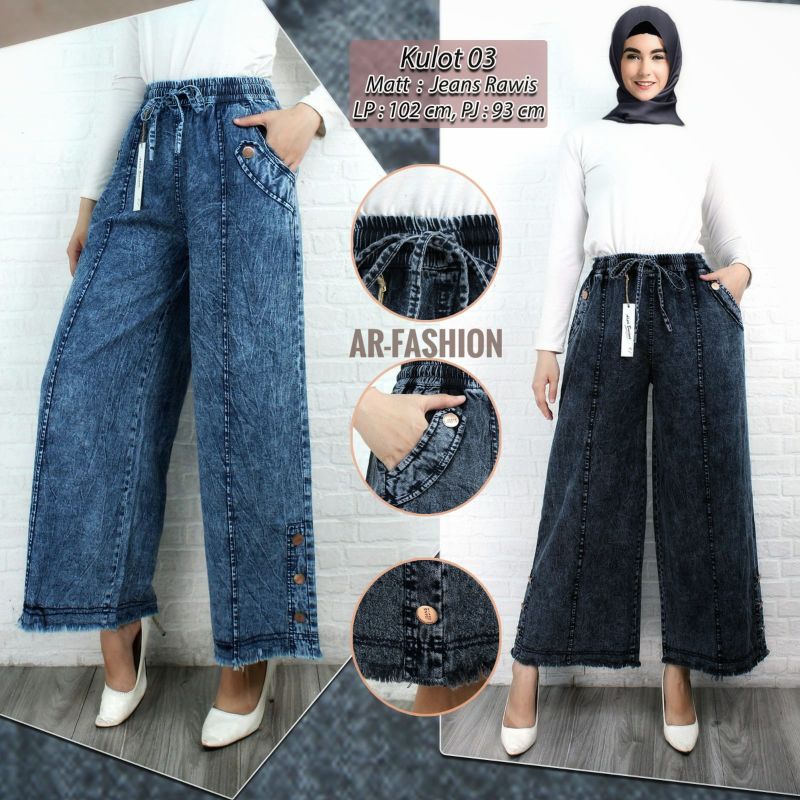 KULOT JEANS WANITA HIGHWAIST // CELANA KULOT BAWAH RAWIS VARIASI KANCING / FULL KARET TALI SERUT / B