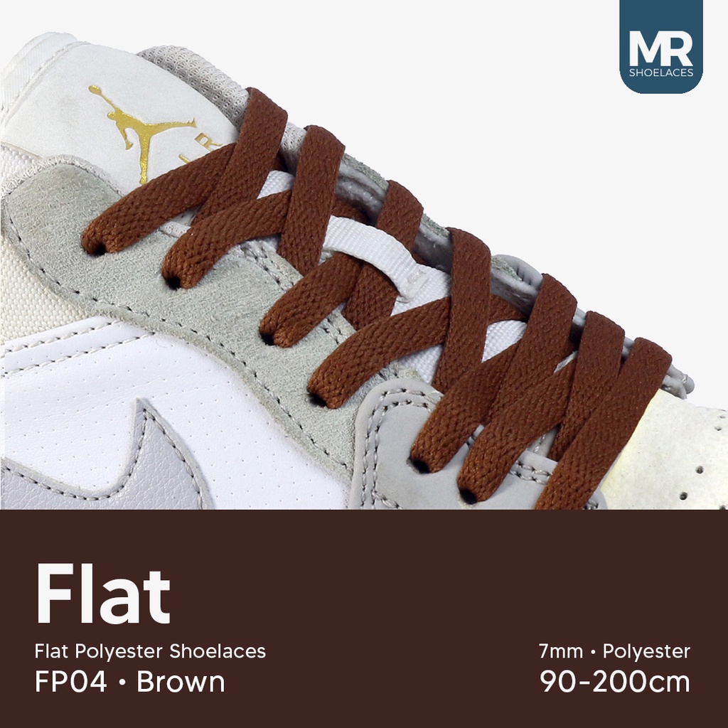 Original MR Shoelaces FP04 Coklat (Brown) Tali Sepatu Pipih Flat 7mm 90cm 100cm 120cm 130cm 150cm 180cm 200cm Polyester Premium Shoelaces