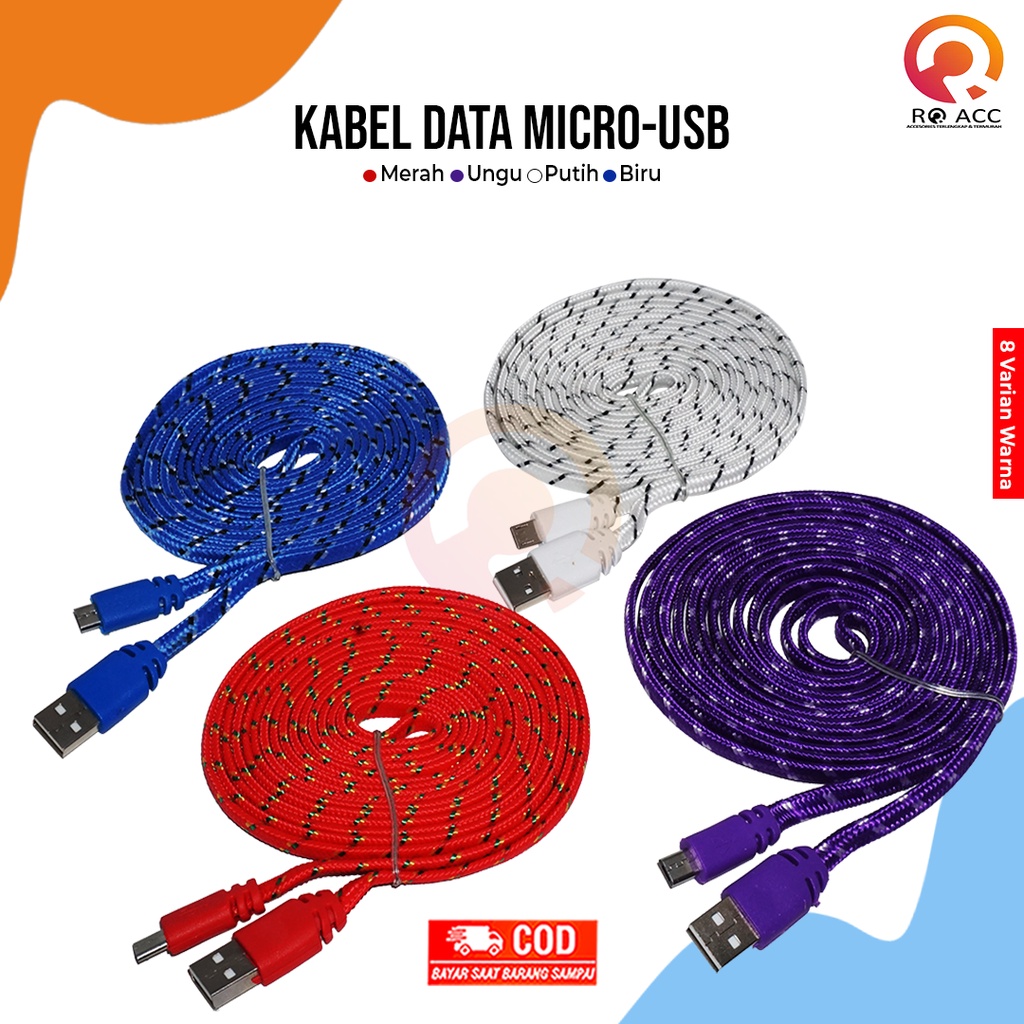 [RO ACC] KABEL DATA CHARGER MICRO USB 3 METER WARNA WARNI UNIVERSAL