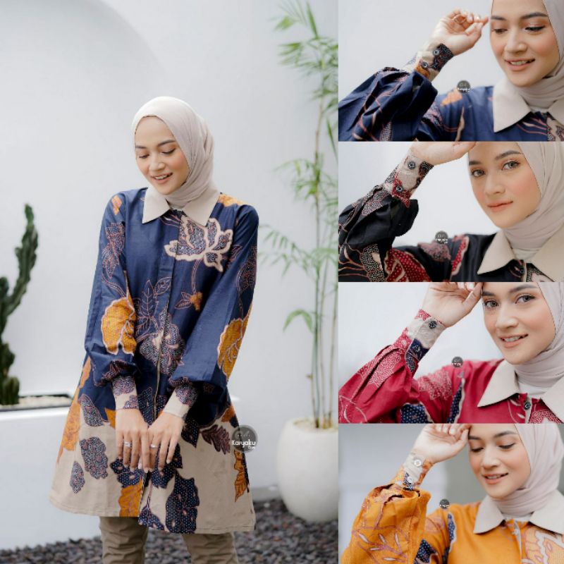 ATASAN BATIK TUNIK MAWAR MERAH HITAM MERAH KUNING