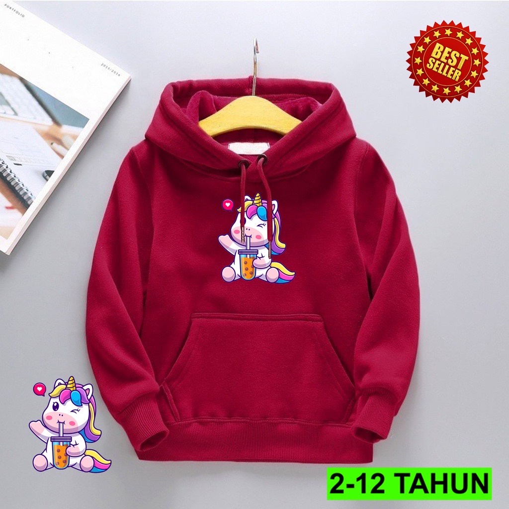 LOVE BOBA UNIC0RN Jaket Hoodie Anak Viral Bahan Fleece II Jumper Hoodie Anak  LOVE BOBA UNIC0RN II Sz M - XL ( Laki Laki &amp; Peremepuan )