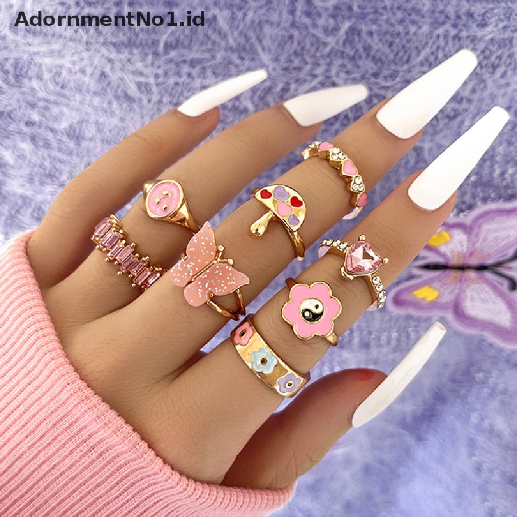 [AdornmentNo1] 8pcs/set Cincin Natal Untuk Wanita Kristal Pohon Natal Tongkat Santa Claus Cincin set Selamat Tahun Baru Pesta Perhiasan Hadiah Perempuan [ID]