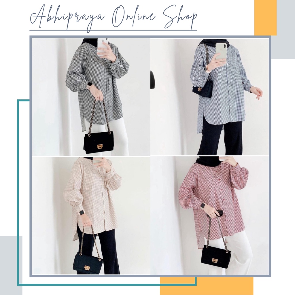 Baju Tartan Kotak Oversize Outfit lengan Panjang balon Kemeja Tartan Kotak NH01 211047