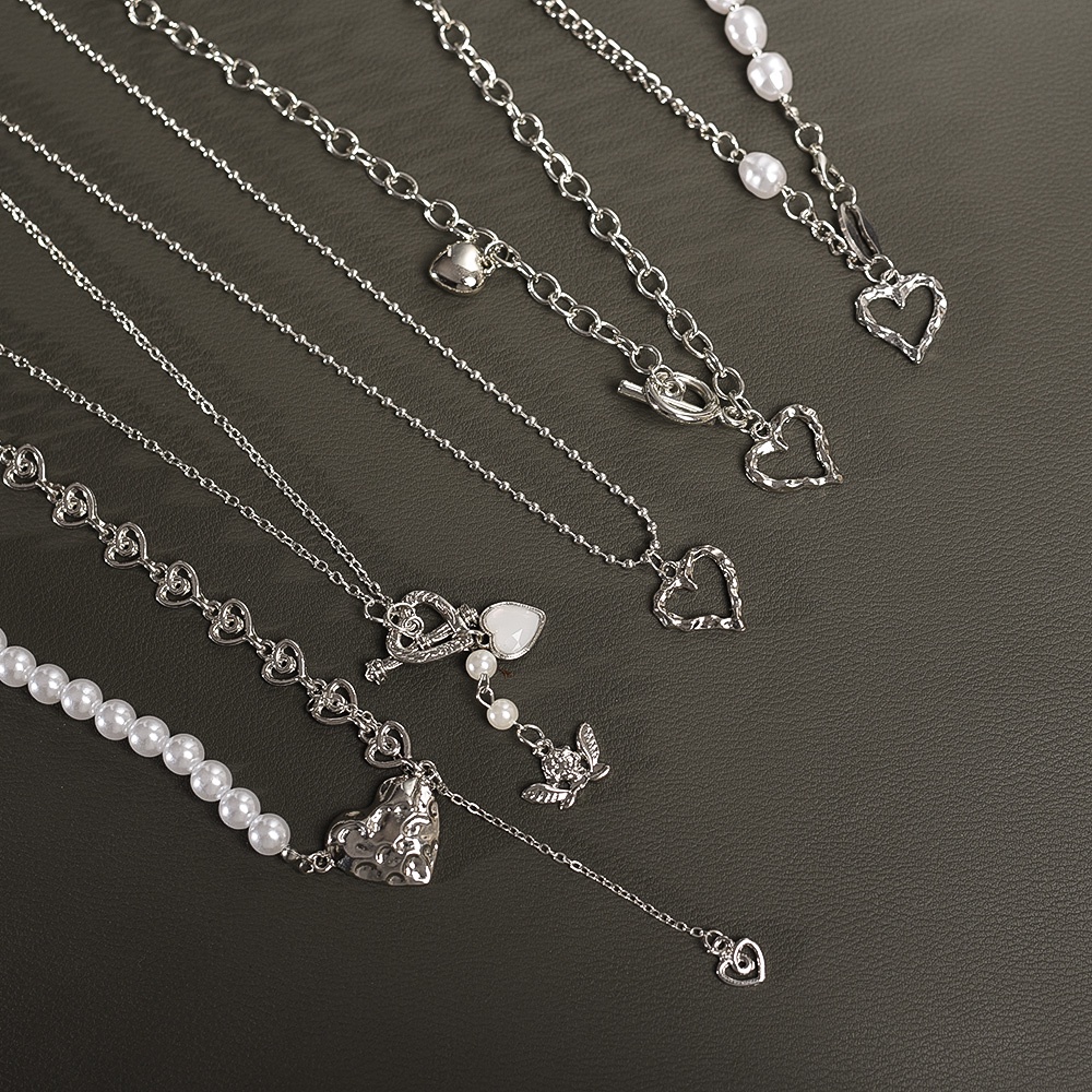 Rantai Geometris &amp; Papan Catur Kotak-Kotak Cinta &amp; Kupu-Kupu Cross Klavikula Kalung/Hip Hop Trend Beruang Joker Liontin Kalung/Kepribadian Pantai Rantai Kalung/Perhiasan Aksesoris