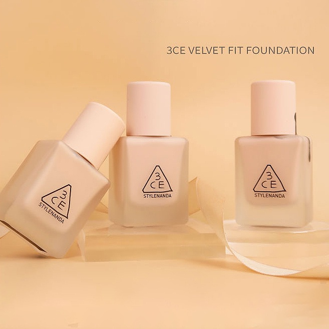 3CE Velvet Fit Foundation 30g/ 3CE Stylenanda Liquid Foundation·Matte Silky Finish·Long-Lasting·High Coverage【100%ORI】