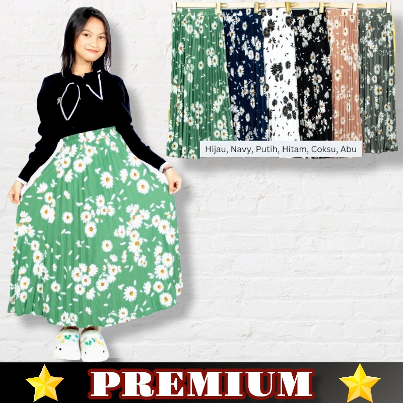 ROK PLISKET ANAK MOTIF BUNGA2 BESAR PREMIUM 7-11 TAHUN