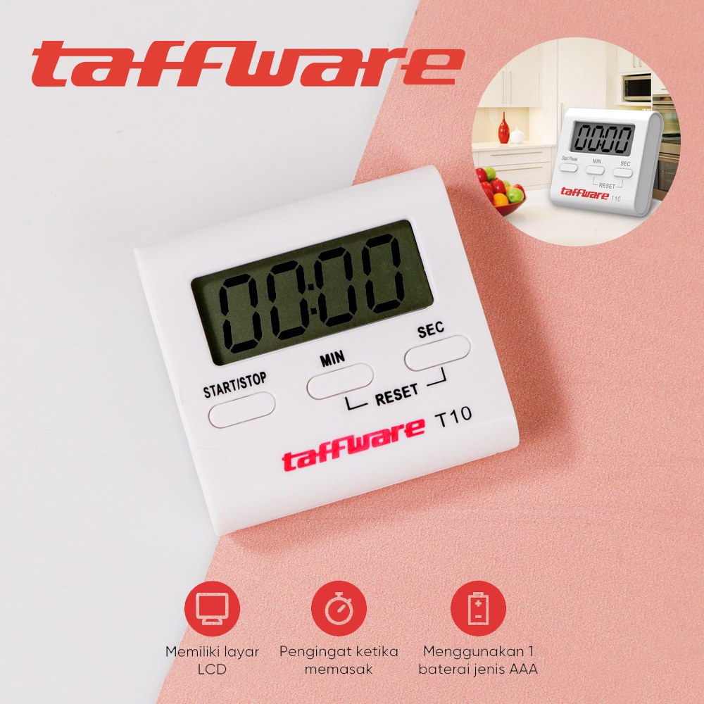 Timer Masak Dapur Countdown Digital Alarm Clock | Timer Masak | Kitchen Timer | Timer Dapur | Taffware - White