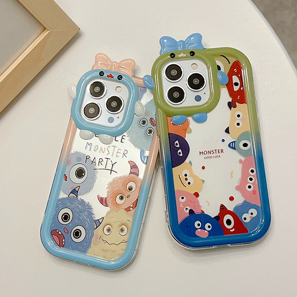 Redmi 10C 10A 9C 9A 10 9T 9catatan 11 Pro Note11S Note10 5G 10s Note9 Note8 Poco M5S X3 NFC M3 Pro Clear Case 3D Bow Monster Lensa Little Monster Party Shockproof Phone Cover BY