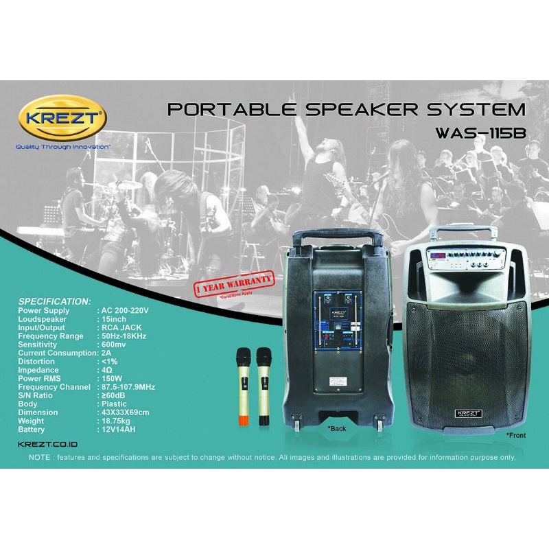 Speaker Portable KREZT WAS 115B WAS-115B WAS Original TERBAIK