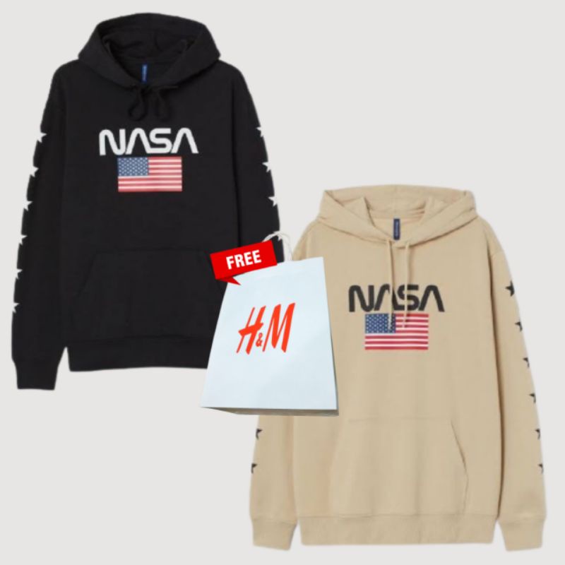 Hoodie Pria Wanita Hitam NASA Astronot Black Tag Label Free Paperbag