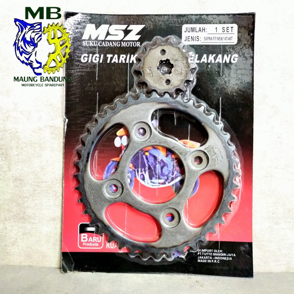 GIR DEPAN BELAKANG MURAH SUPRA FIT NEW MSZ (40T/14T) GEAR SET DEPAN BELAKANG SUPRA FIT NEW (40T/14T)