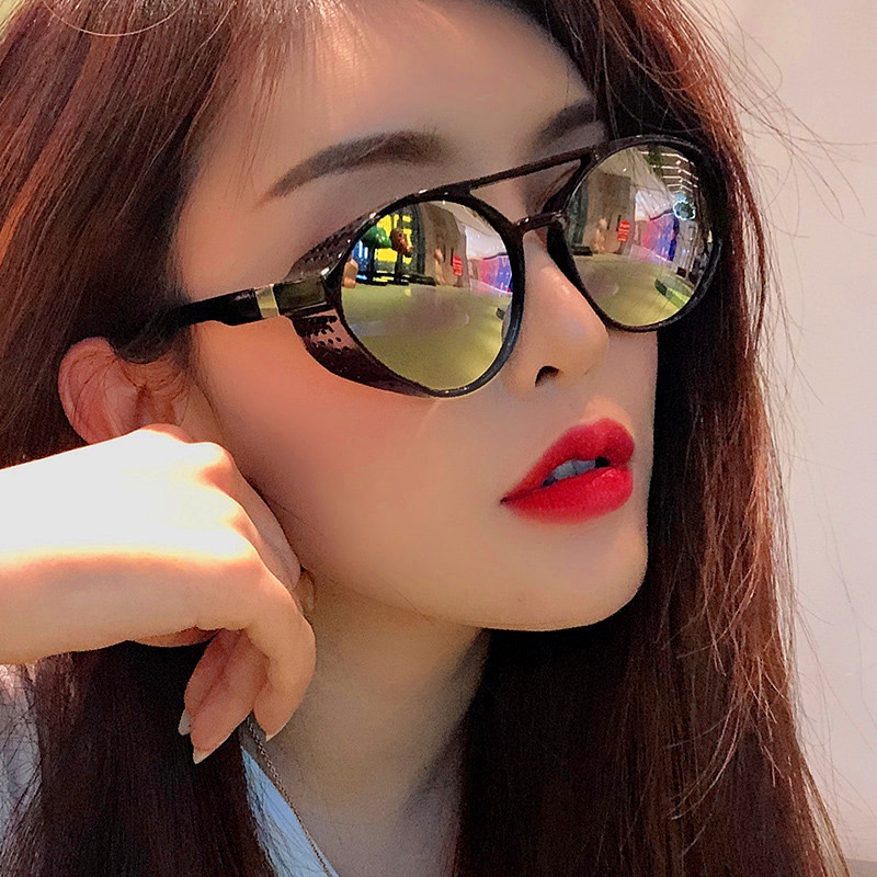 (YUZHU) Steampunk Double Beam Kacamata Hitam Mode Barat Putaran Tahan Angin Kacamata Hitam Polarized Sunglasses