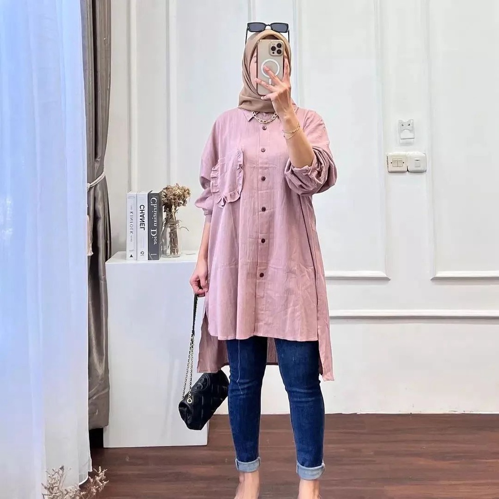 Raila Tunik / Tunik Wanita Polos Matt Crinkle Airflow / Baju Tunik Wanita Murah Kekinian / [ Bisa COD ] / GOM