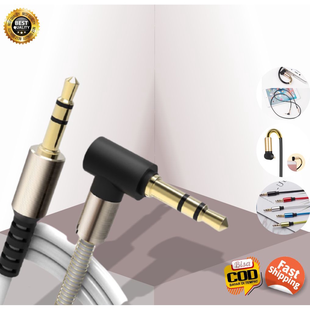 AUX Cable L Shape 1 Meter Kabel Audio Jack Stereo 3'5mm Premium Colokan Headphone Headset Handphone