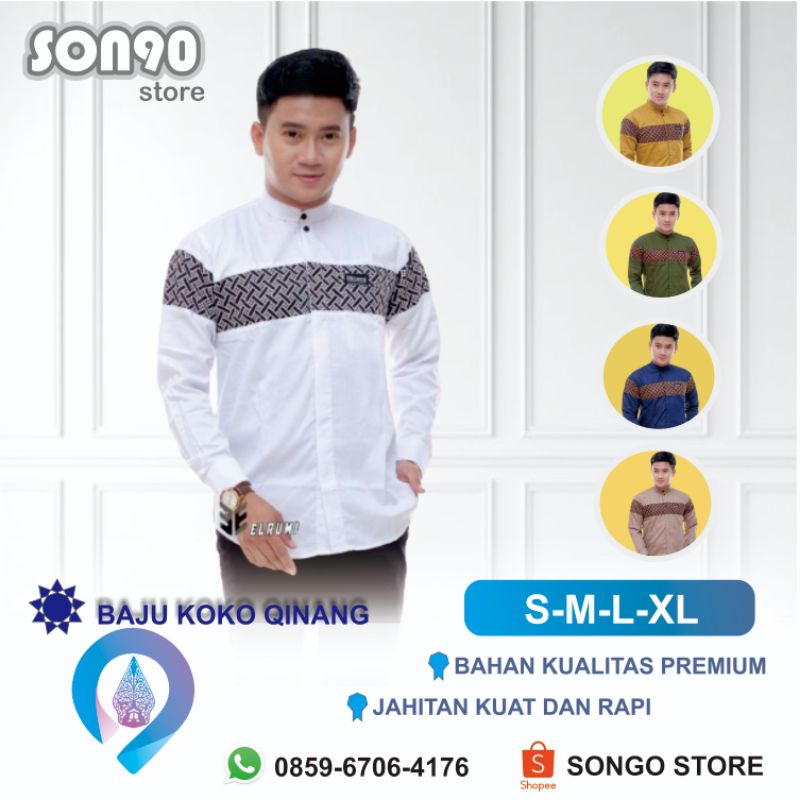 Baju koko keren kombinasi warna putih dan biru / baju muslim pria /baju modern