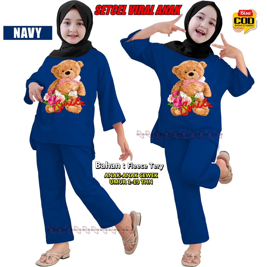 Bisa COD Top Model 000103 Setelan Anak-Anak SETCEL BERUANG BEAR VIRAL, Setelan Anak Perempuan Wanita Cewek SLEBEW cetak DTF, Baju kaos terbaru dan termurah Lengan panjang