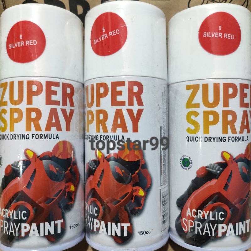 Zuper Pilox Pilok Cat Semprot Warna Silver Red Merah Cerah Glossy 6 150cc Spray Paint