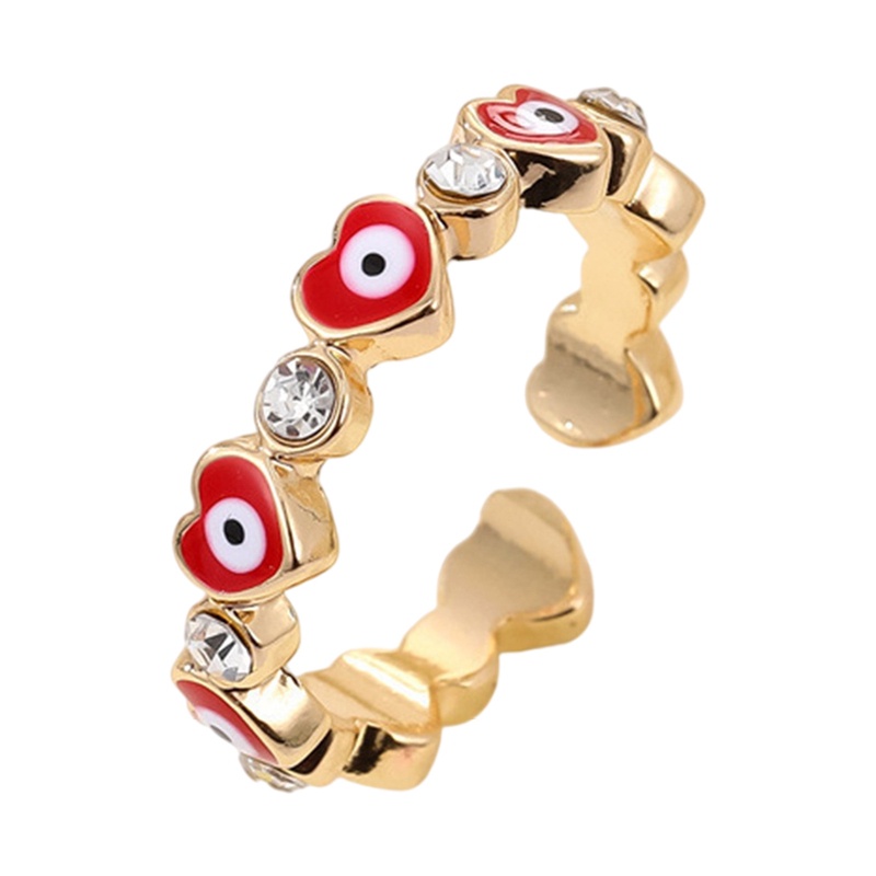 Beruntung Turki Merah Biru Evil Eyes Cincin Untuk Wanita Pria Zirkon Geometris Jantung Desain Terbuka Pasangan Rings Perhiasan Pernikahan Teman Hadiah